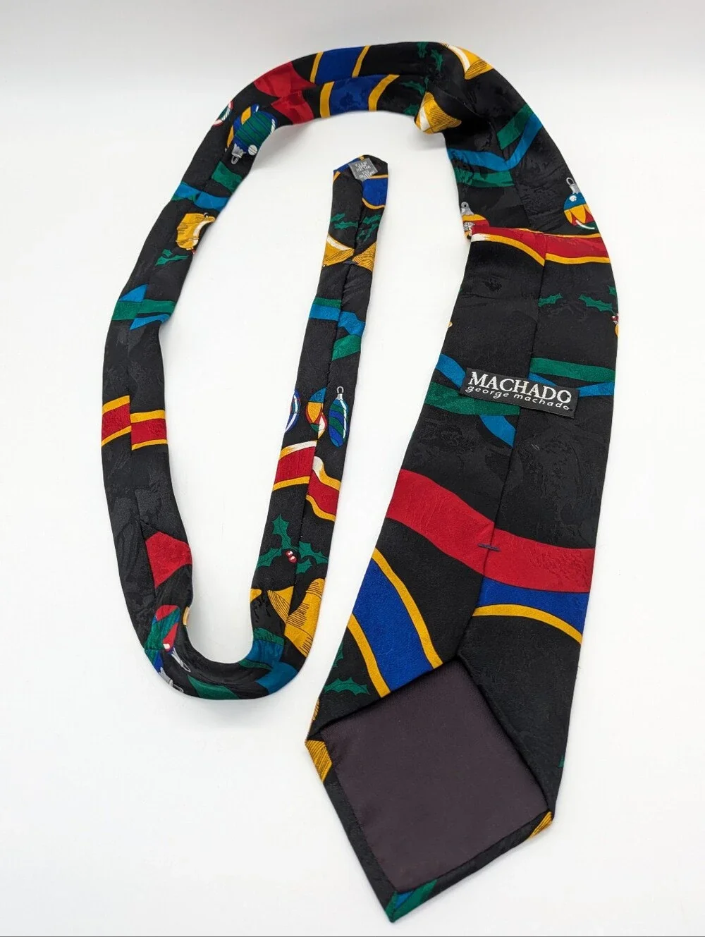 Vintage Machado Clerk Red Yellow Christmas Ornament & Bells Silk Tie